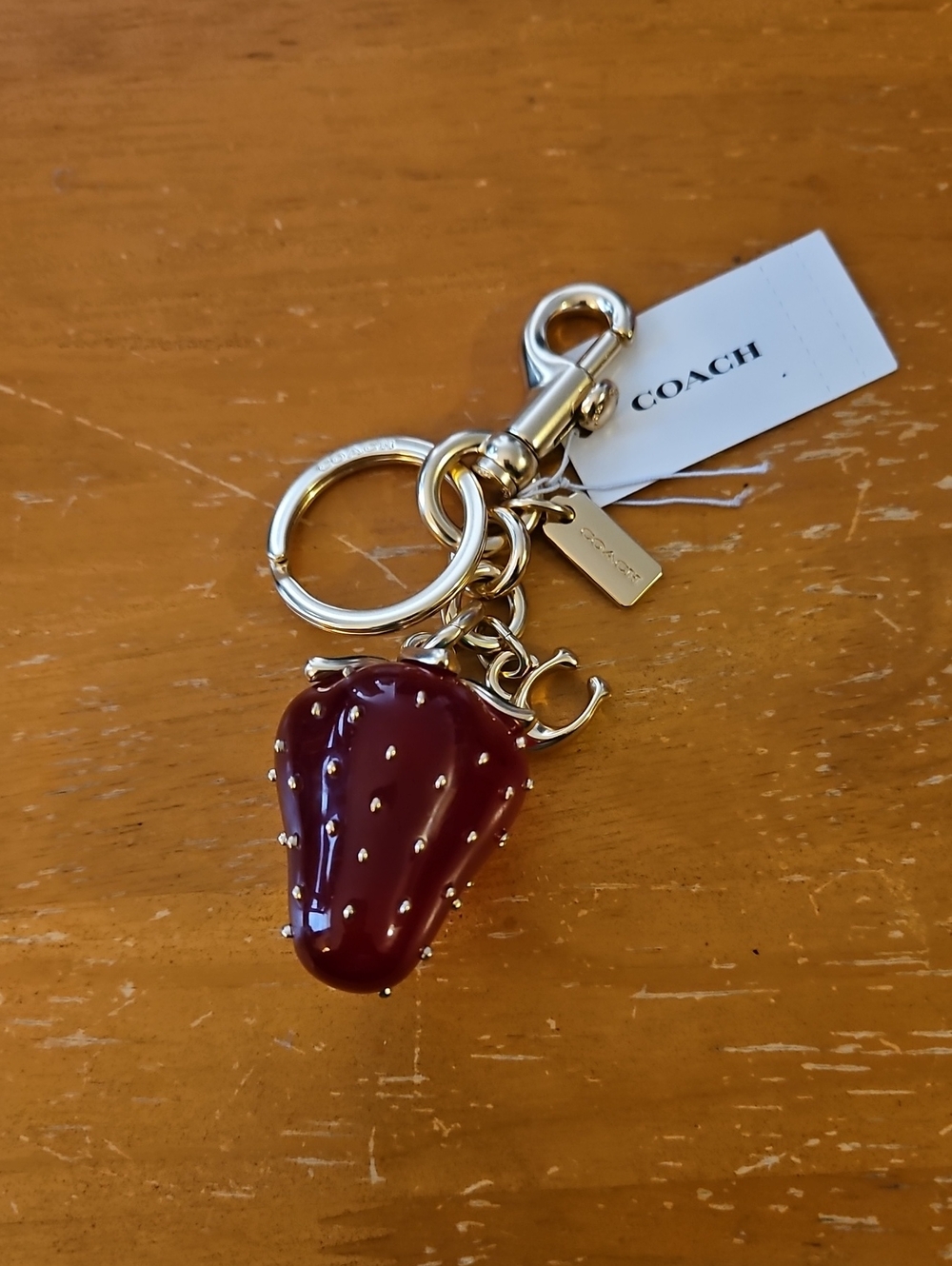 COACH Gold-Tone Hardware Strawberry Charm Keyring
